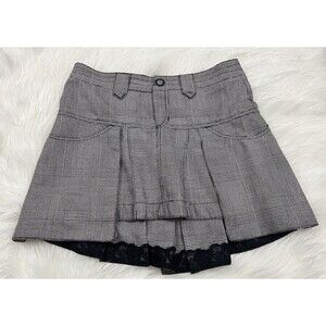 Hurley Mini Skirt Grey Plaid Lace Trim Punk Goth School Girl Y2K Size 3